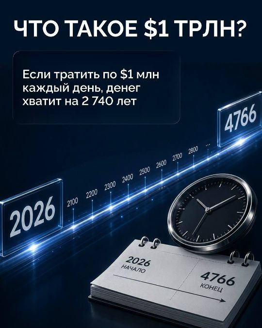 ЧТО ТАКОЕ $1 ТРЛН? Если тратить по $1 млн каждый день, денег хватит на 2740 лет 2026 НАЧАЛО 4766 КОНЕЦ