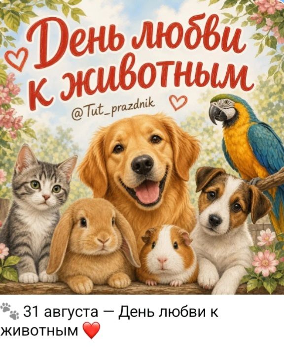 День любви к животным @Tut_prazdnik 31 августа — День любви к животным