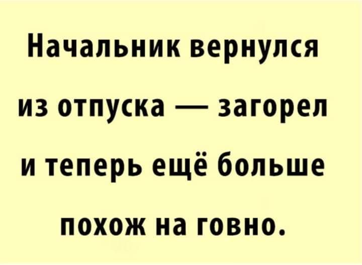 Начальник вернулся из отпуска — загорел и теперь ещё больше похож на говно.