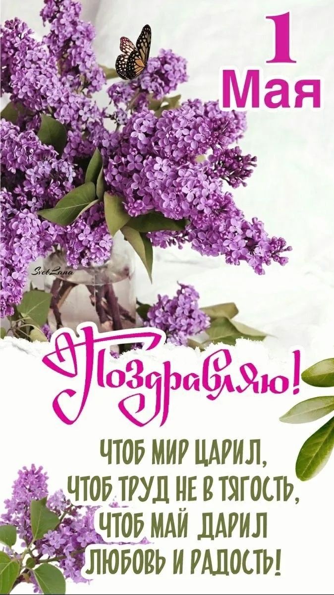 1 Мая Поздравляю! Чтоб мир царил, Чтоб труд не в тягость, Чтоб май дарил Любовь и радость! SvetLana