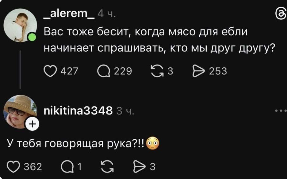 Вас тоже бесит, когда мясо для ебли начинает спрашивать, кто мы друг другу? У тебя говорящая рука?!!