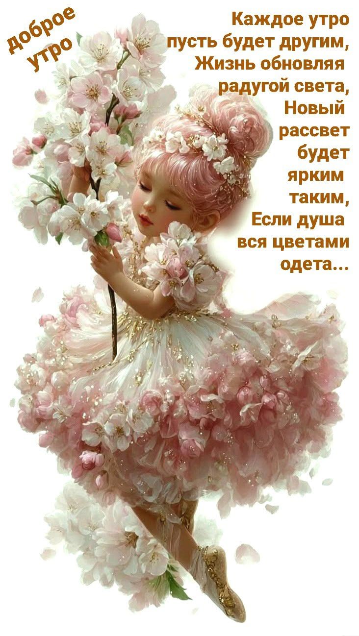 Доброе утро Каждое утро пусть будет другим, Жизнь обновляя радугой света, Новый рассвет будет ярким таким, Если душа вся цветами одета...