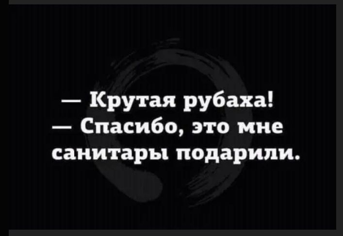 — Крутая рубаха!
— Спасибо, это мне санитары подарили.