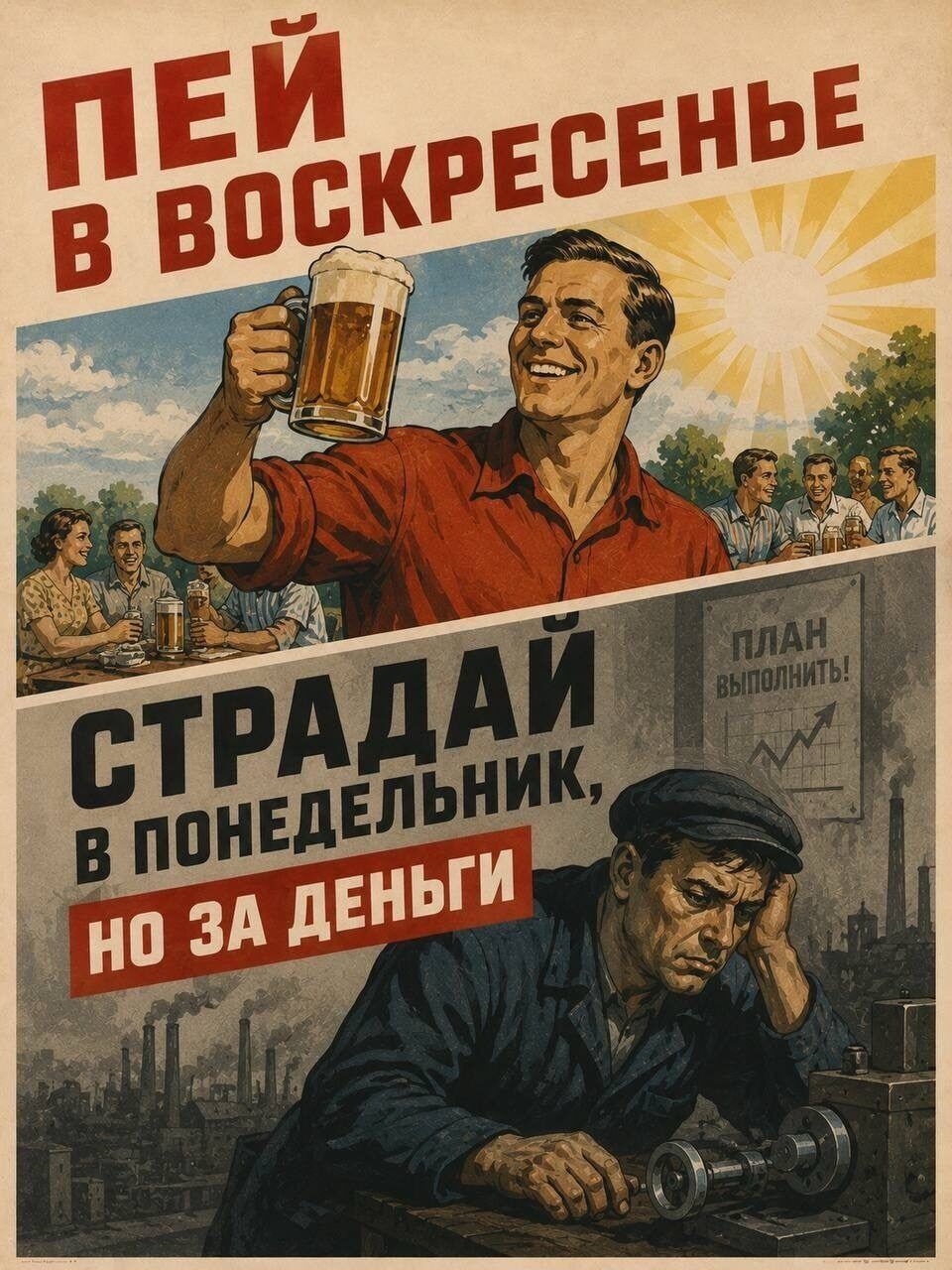 Пей в воскресенье. Страдай в понедельник, но за деньги. План выполнить!