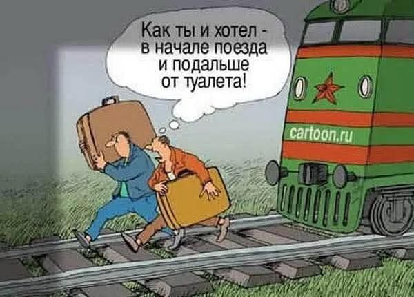 Как ты и хотел - в начале поезда и подальше от туалета! cartoon.ru