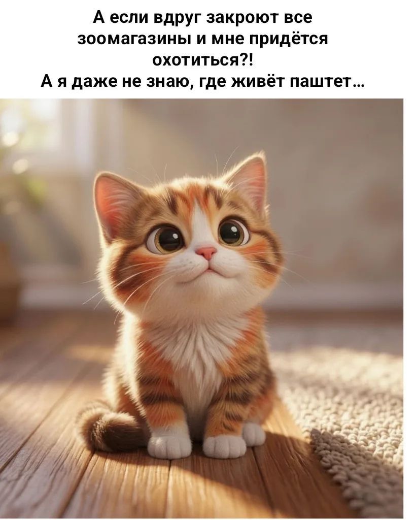 А если вдруг закроют все зоомагазины и мне придётся охотиться?! А я даже не знаю, где живёт паштет...