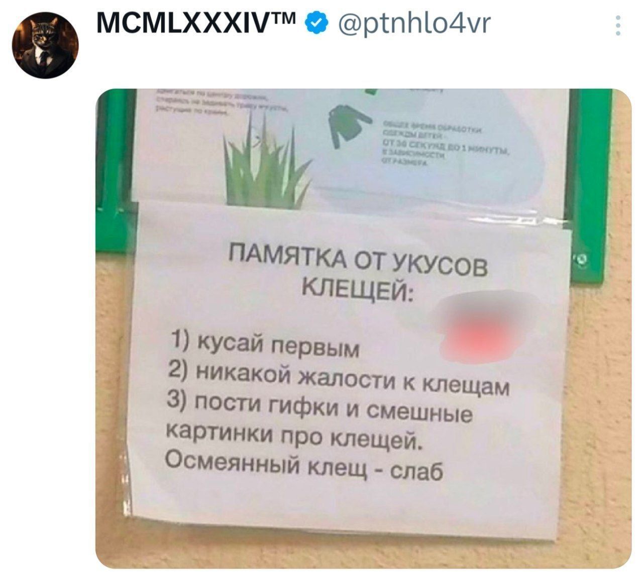 ПАМЯТКА ОТ УКУСОВ КЛЕЩЕЙ: 1) кусай первым 2) никакой жалости к клещам 3) пости гифки и смешные картинки про клещей. Осмеянный клещ - слаб