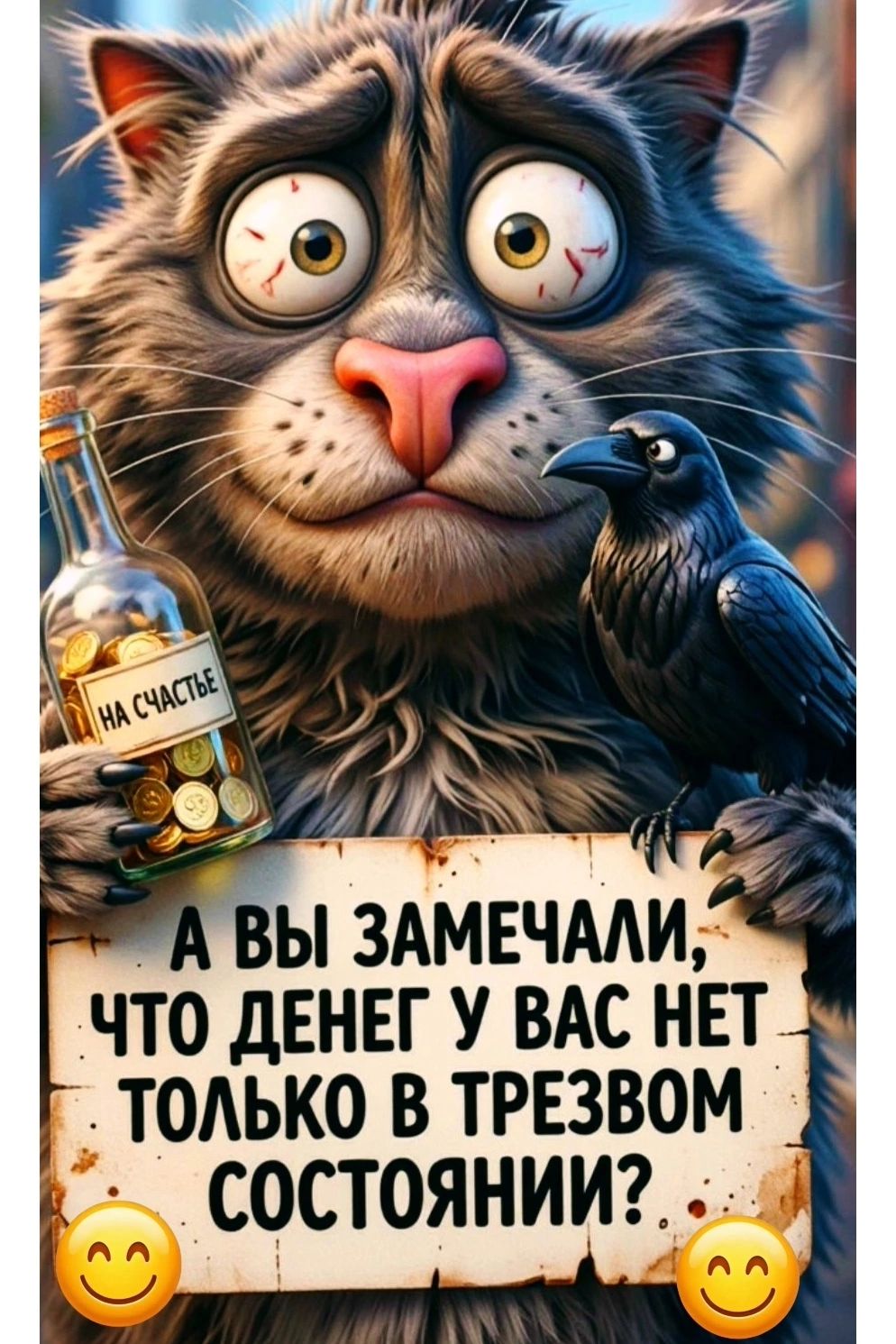 НА СЧАСТЬЕ А ВЫ ЗАМЕЧАЛИ, ЧТО ДЕНЕГ У ВАС НЕТ ТОЛЬКО В ТРЕЗВОМ СОСТОЯНИИ?