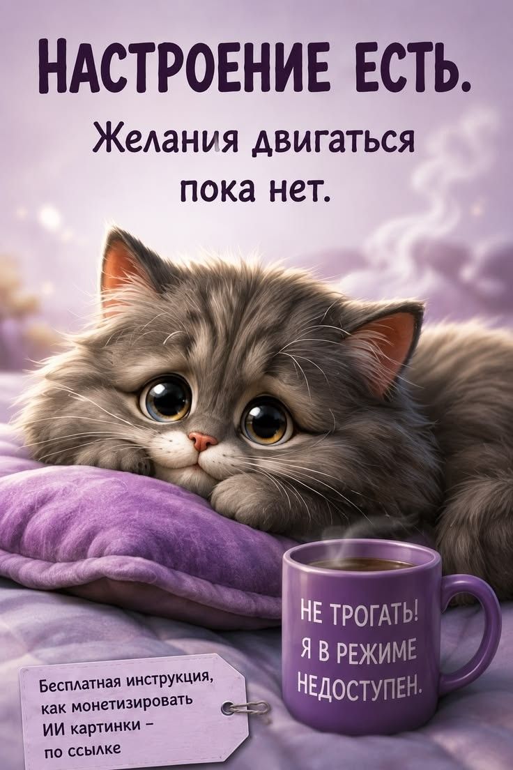 НАСТРОЕНИЕ ЕСТЬ. Желания двигаться пока нет. НЕ ТРОГАТЬ! Я В РЕЖИМЕ НЕДОСТУПЕН. Бесплатная инструкция, как монетизировать ИИ картинки - по ссылке