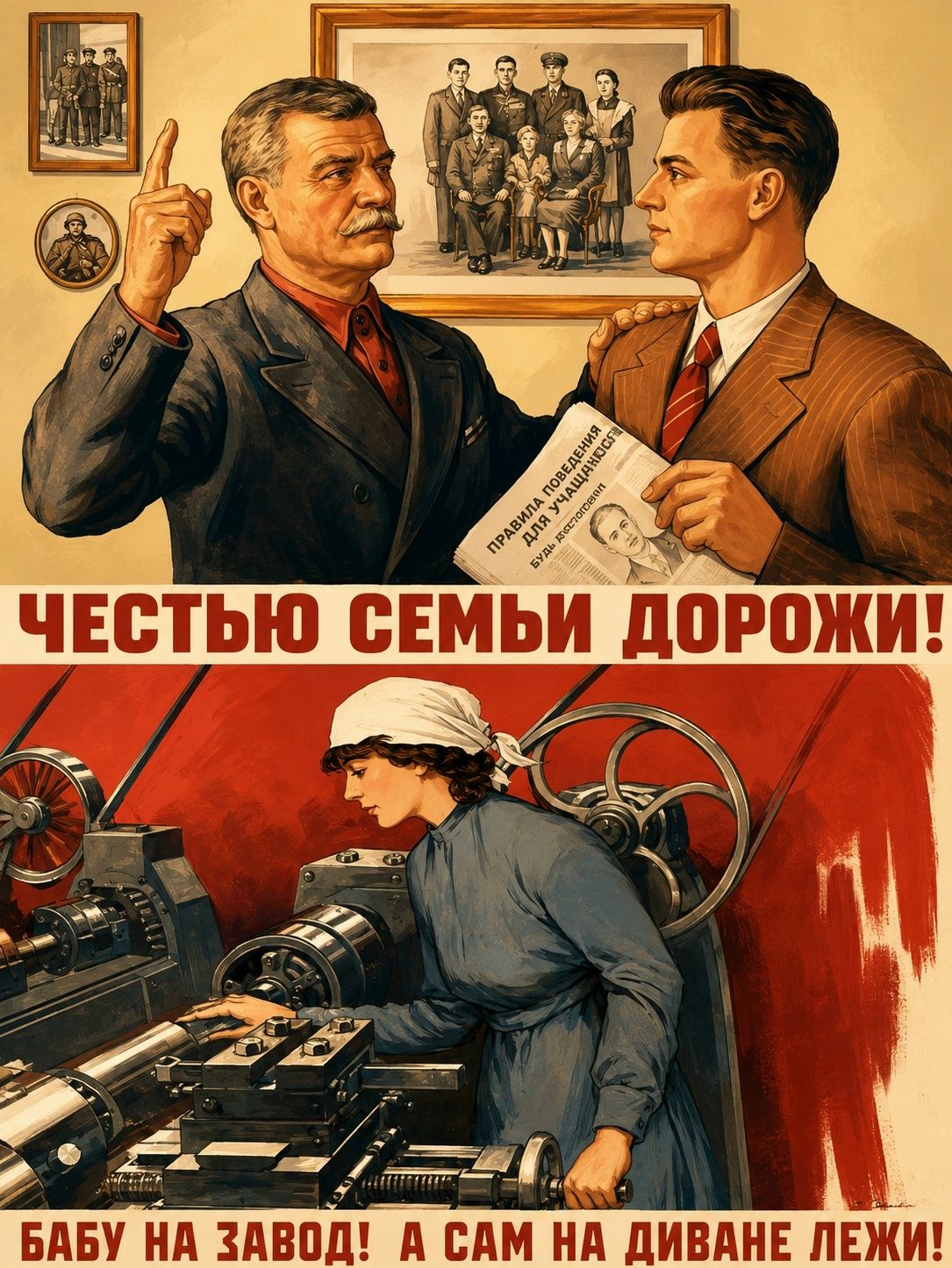 ЧЕСТЬЮ СЕМЬИ ДОРОЖИ! ПРАВИЛА ПОВЕДЕНИЯ ДЛЯ УЧАЩИХСЯ БУДЬ ДОСТОЙНЫМ БАБУ НА ЗАВОД! А САМ НА ДИВАНЕ ЛЕЖИ!
