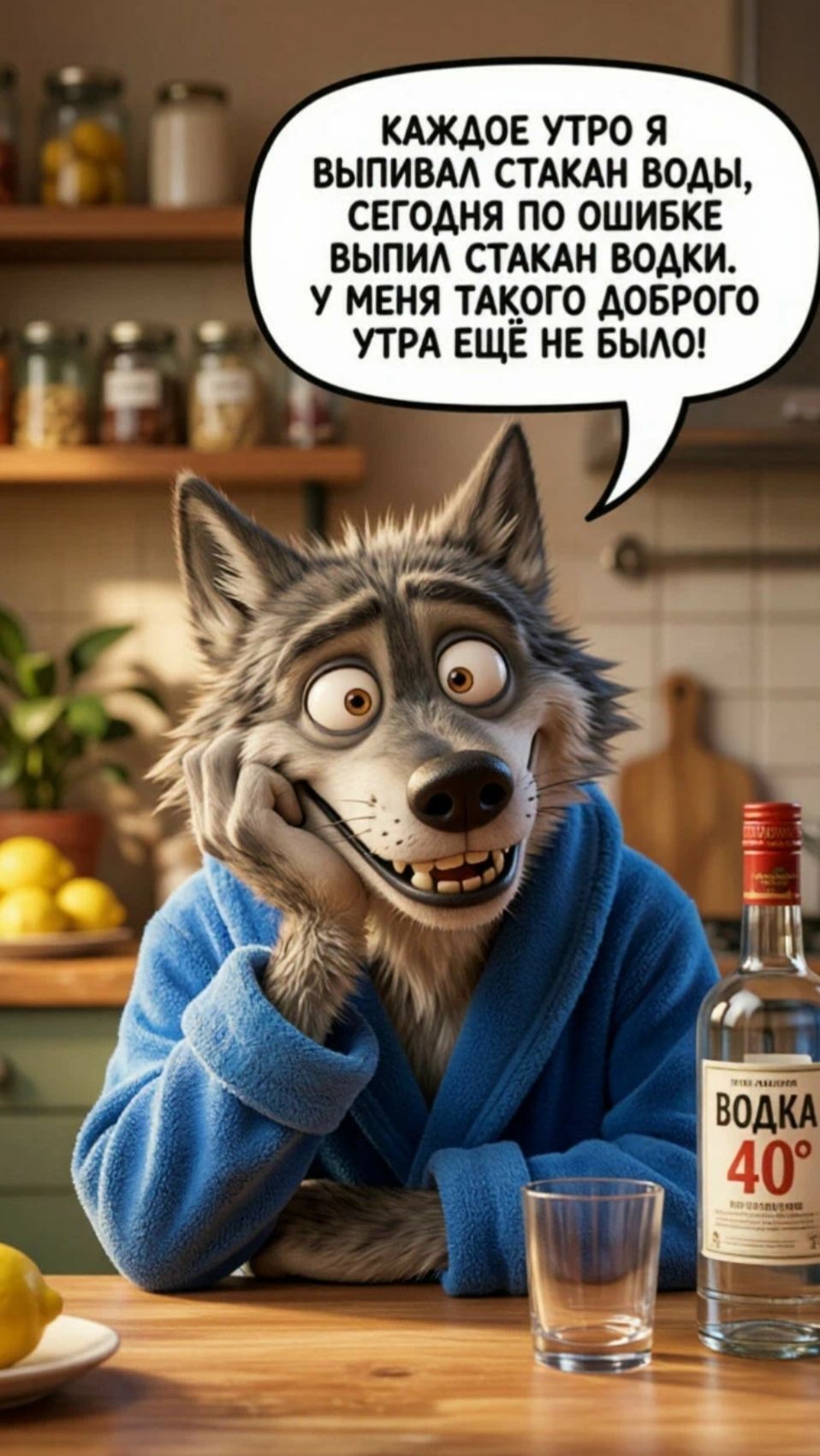Каждое утро я выпивал стакан воды, сегодня по ошибке выпил стакан водки. У меня такого доброго утра ещё не было!