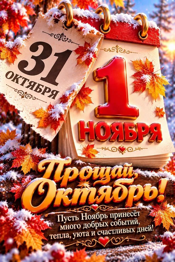 31 октября, 1 ноября, Прощай Октябрь! Пусть Ноябрь принесёт много добрых событий, тепла, уюта и счастливых дней!