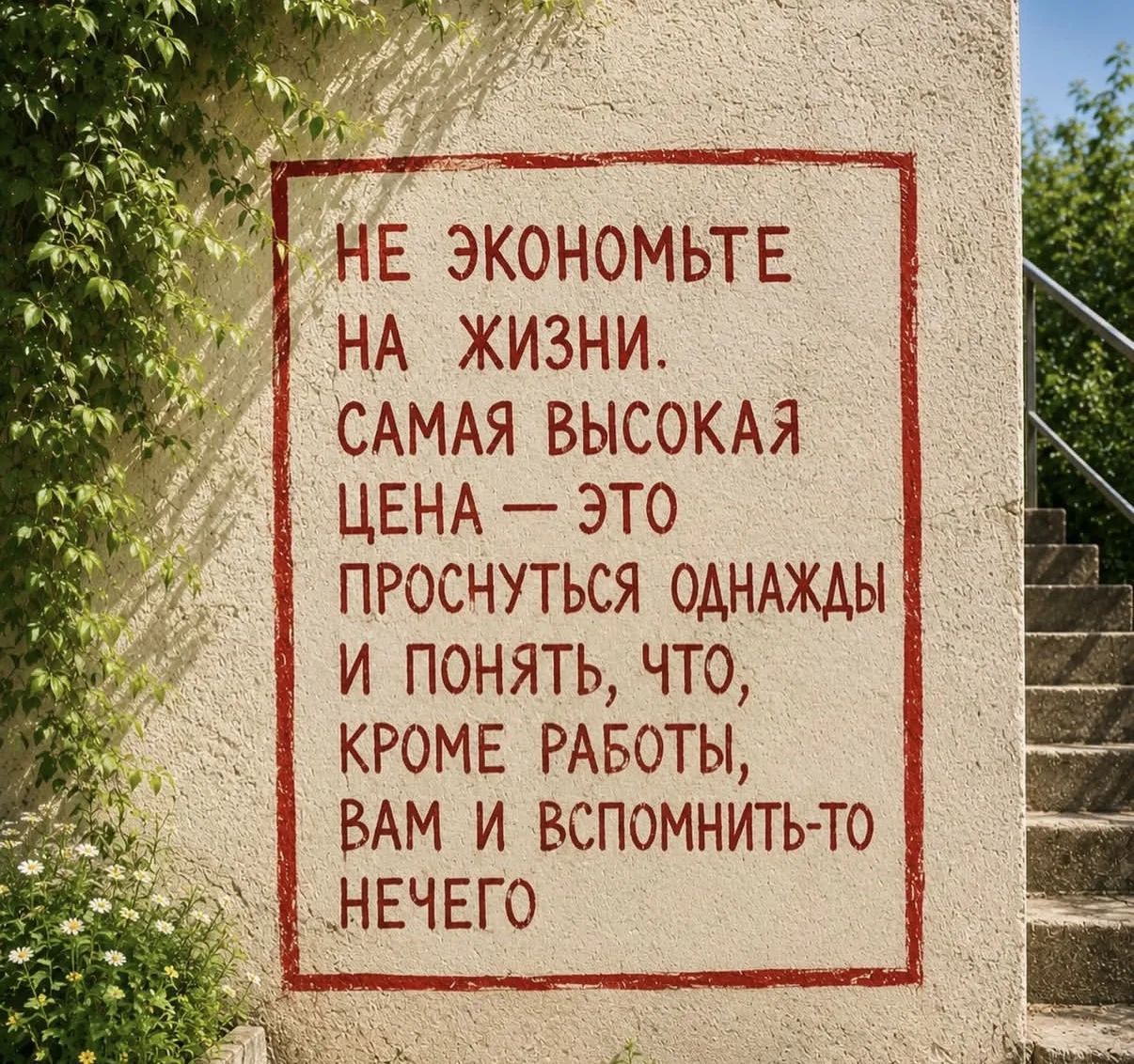 НЕ ЭКОНОМЬТЕ НА ЖИЗНИ. САМАЯ ВЫСОКАЯ ЦЕНА — ЭТО ПРОСНУТЬСЯ ОДНАЖДЫ И ПОНЯТЬ, ЧТО, КРОМЕ РАБОТЫ, ВАМ И ВСПОМНИТЬ-ТО НЕЧЕГО