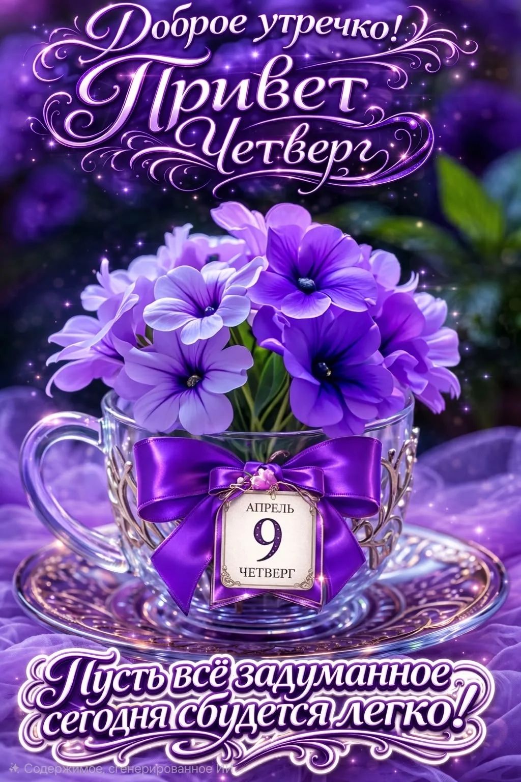 Доброе утречко! Привет Четверг АПРЕЛЬ 9 ЧЕТВЕРГ Пусть всё задуманное сегодня сбудется легко! Содержимое сгенерировано ИИ
