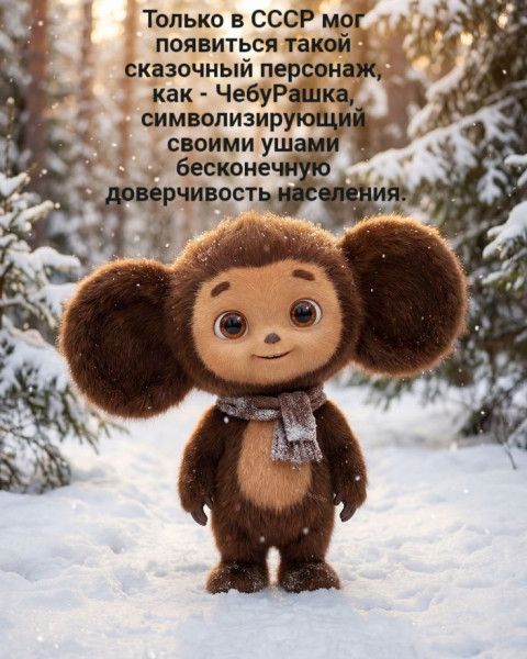 Только в СССР мог появиться такой сказочный персонаж, как - ЧебуРашка, символизирующий своими ушами бесконечную доверчивость населения.