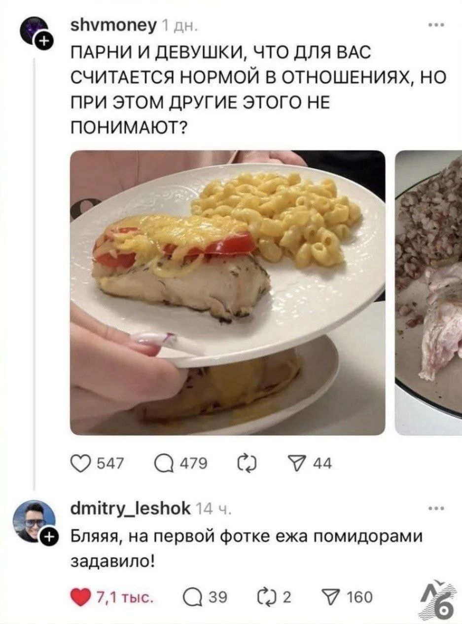 ПАРНИ И ДЕВУШКИ, ЧТО ДЛЯ ВАС СЧИТАЕТСЯ НОРМОЙ В ОТНОШЕНИЯХ, НО ПРИ ЭТОМ ДРУГИЕ ЭТОГО НЕ ПОНИМАЮТ? Бляяя, на первой фотке ежа помидорами задавило!