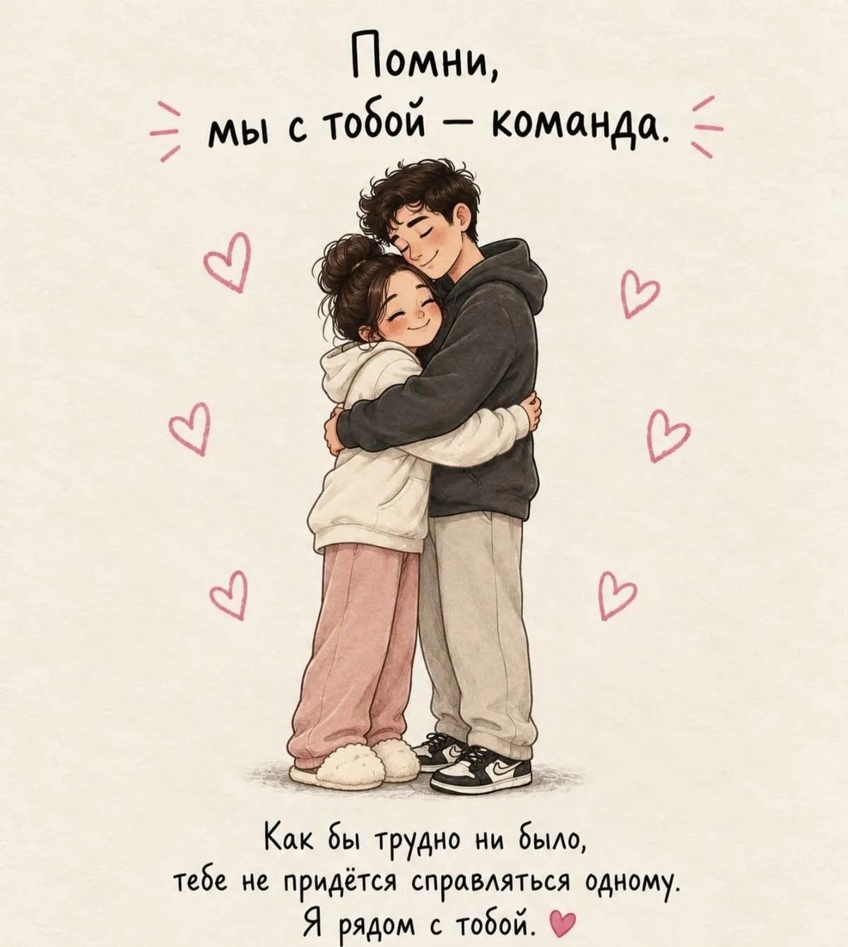 Помни, мы с тобой — команда. Как бы трудно ни было, тебе не придётся справляться одному. Я рядом с тобой.