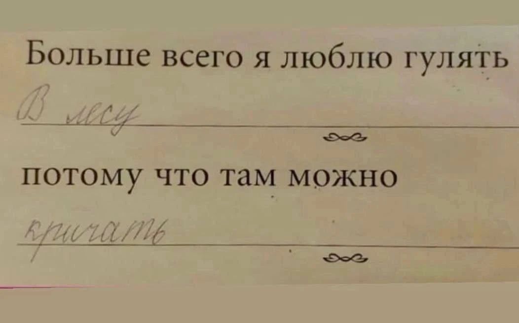Больше всего я люблю гулять В лесу потому что там можно кричать
