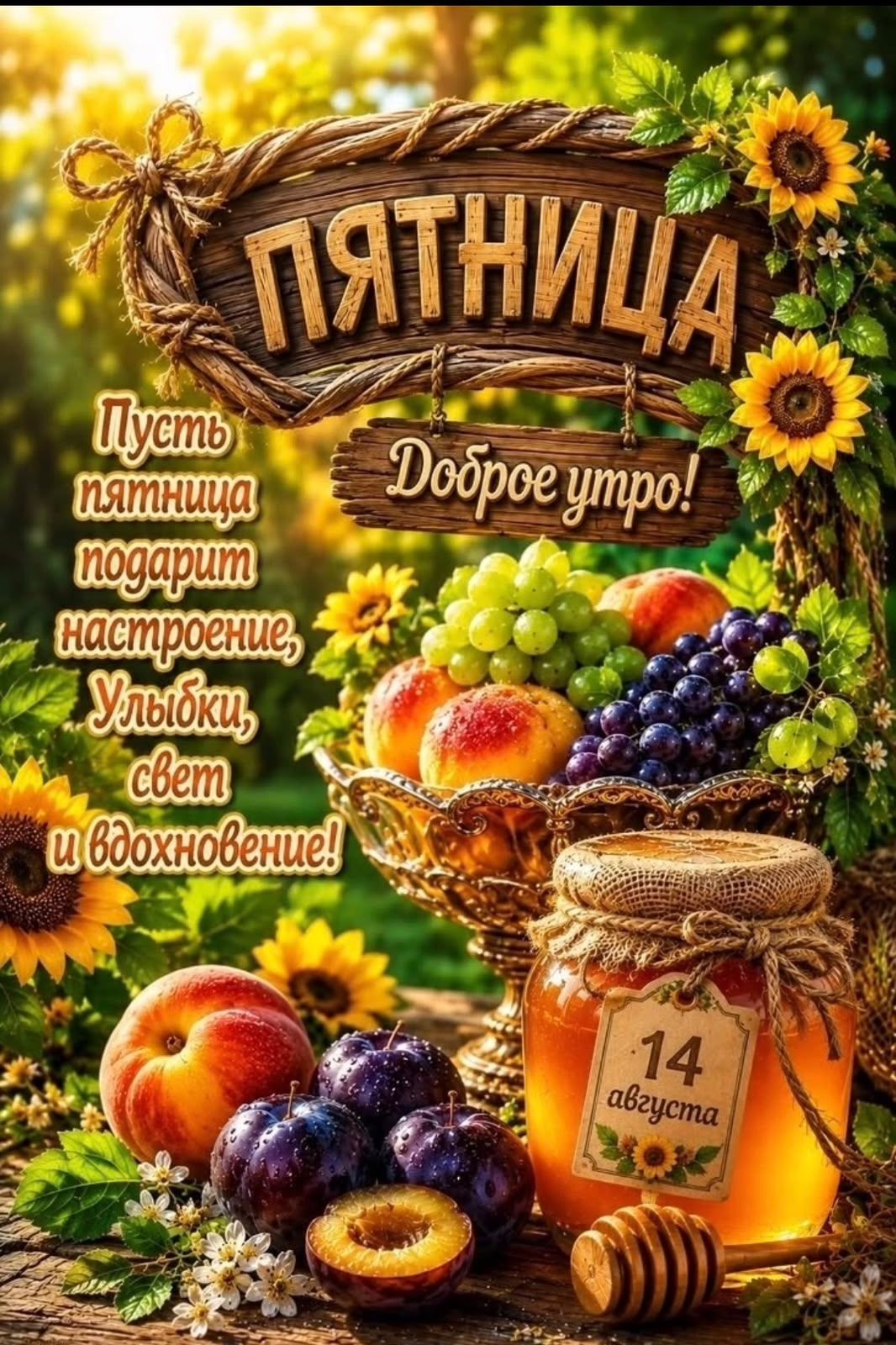 Пятница! Доброе утро! Пусть пятница подарит настроение, улыбки, свет и вдохновение! 14 августа