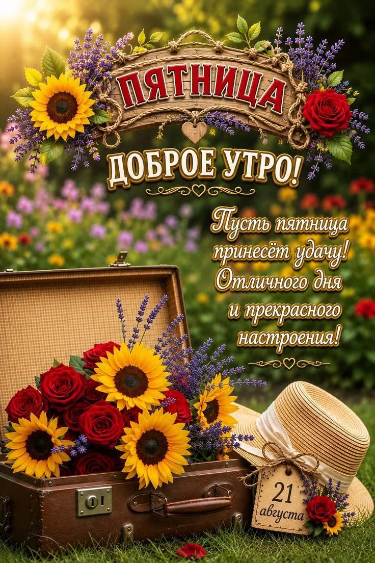 Пятница Доброе утро! Пусть пятница принесёт удачу! Отличного дня и прекрасного настроения! 21 августа