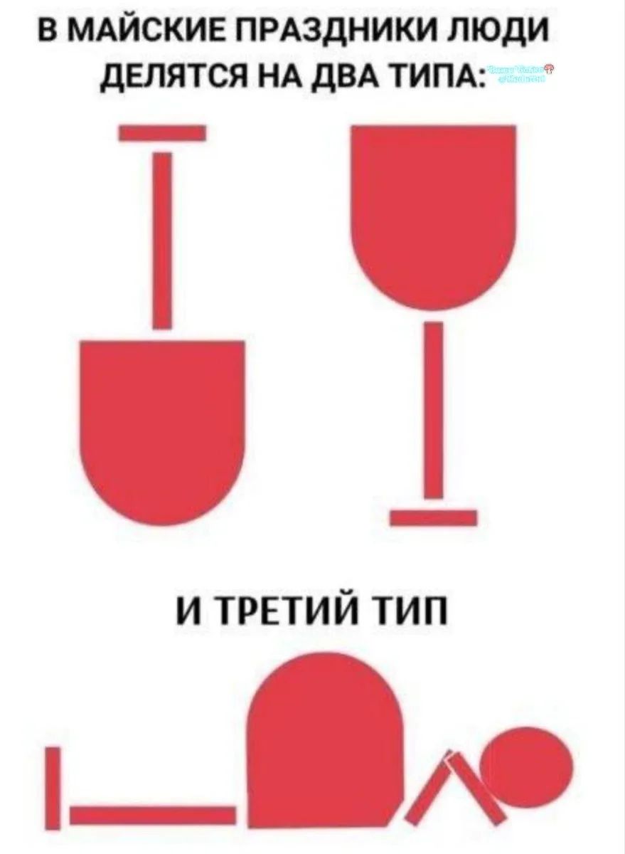 В МАЙСКИЕ ПРАЗДНИКИ ЛЮДИ ДЕЛЯТСЯ НА ДВА ТИПА: И ТРЕТИЙ ТИП