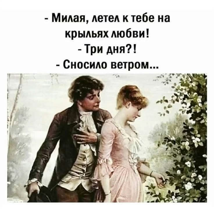 - Милая, летел к тебе на крыльях любви! - Три дня?! - Сносило ветром...