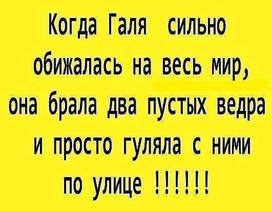 Когда Галя сильно обижалась на весь мир, она брала два пустых ведра и просто гуляла с ними по улице !!!!!!!