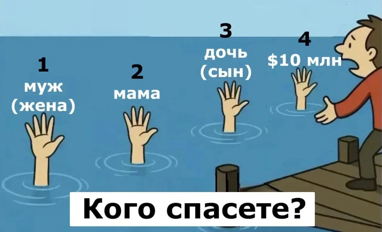 1 муж (жена) 2 мама 3 дочь (сын) 4 $10 млн Кого спасете?