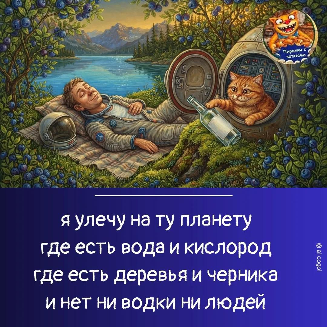 Я улечу на ту планету где есть вода и кислород где есть деревья и черника и нет ни водки ни людей