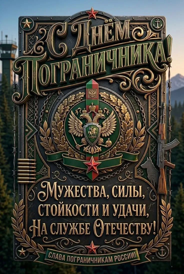 С ДНЕМ ПОГРАНИЧНИКА! МУЖЕСТВА, СИЛЫ, СТОЙКОСТИ И УДАЧИ, НА СЛУЖБЕ ОТЕЧЕСТВУ! СЛАВА ПОГРАНИЧНИКАМ РОССИИ!