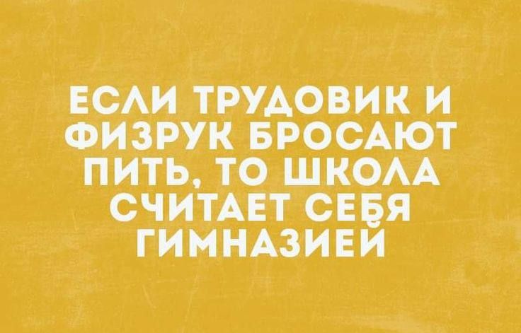 ЕСЛИ ТРУДОВИК И ФИЗРУК БРОСАЮТ ПИТЬ, ТО ШКОЛА СЧИТАЕТ СЕБЯ ГИМНАЗИЕЙ