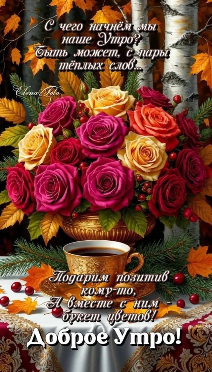 С чего начнём наше утро? Быть может, с пары тёплых слов... Подарим позитив кому-то, А вместе с ним букет цветов! Доброе утро!