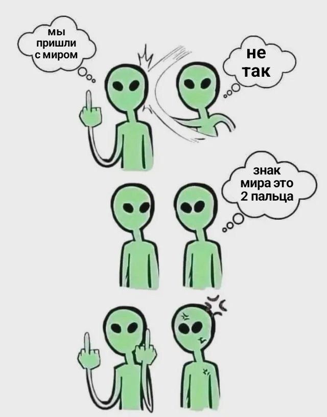Мы пришли с миром. Не так. Знак мира это 2 пальца.