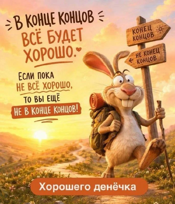 В конце концов всё будет хорошо. Если пока не всё хорошо, то вы ещё не в конце концов! Конец концов. Не конец концов. Хорошего денёчка.