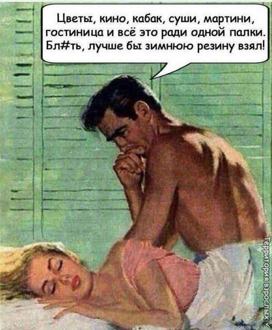 Цветы, кино, кабак, суши, мартини, гостиница и всё это ради одной палки. Бл#ть, лучше бы зимнюю резину взял!