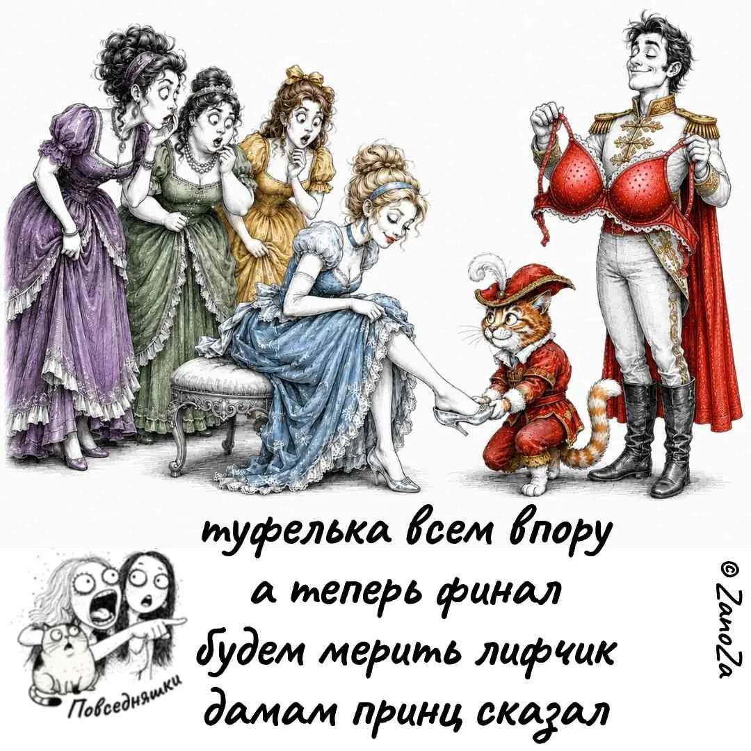 туфелька всем впору а теперь финал будем мерить лифчик дамам принц сказал
