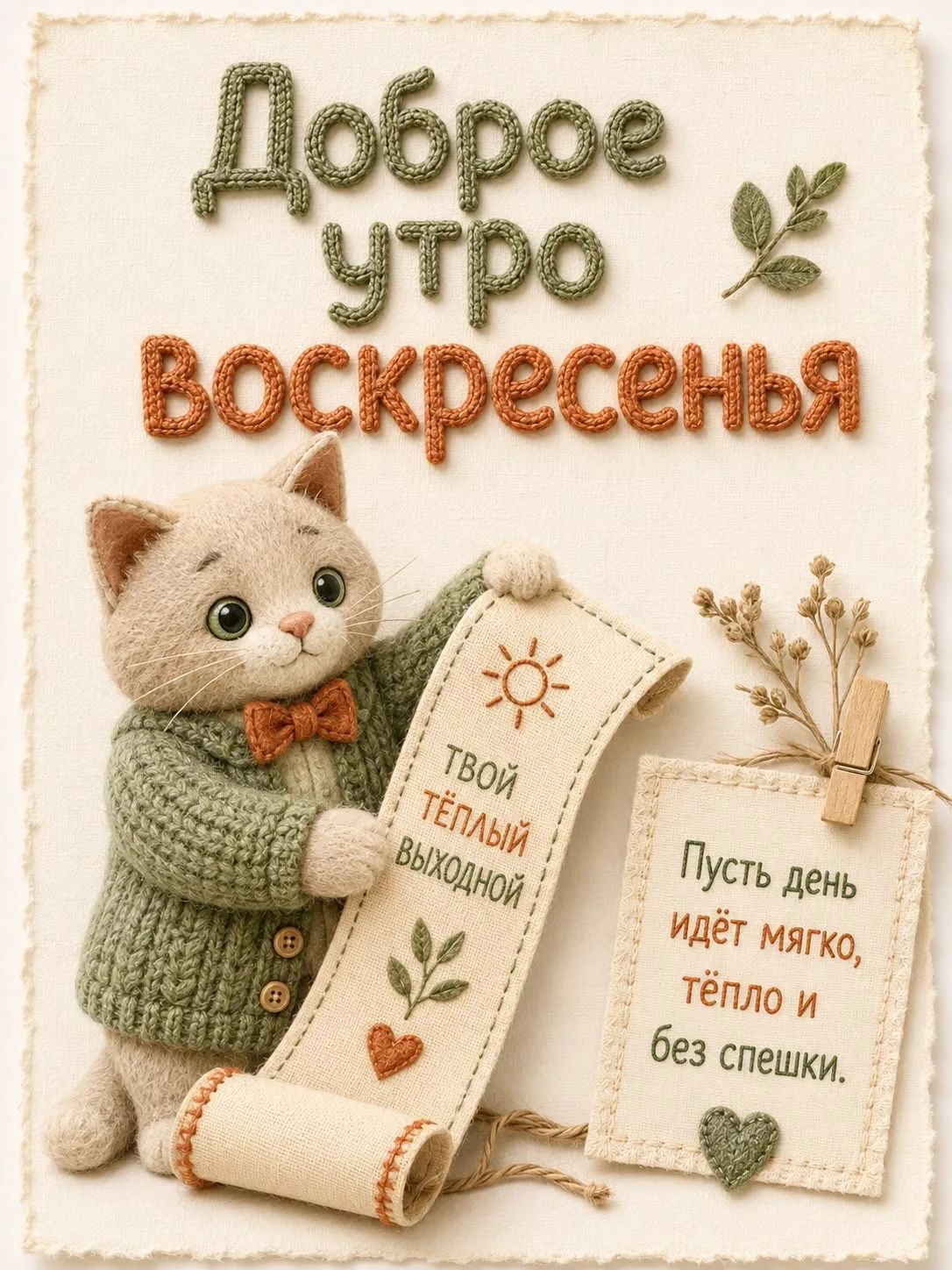 Доброе утро воскресенья. Твой тёплый выходной. Пусть день идёт мягко, тепло и без спешки.
