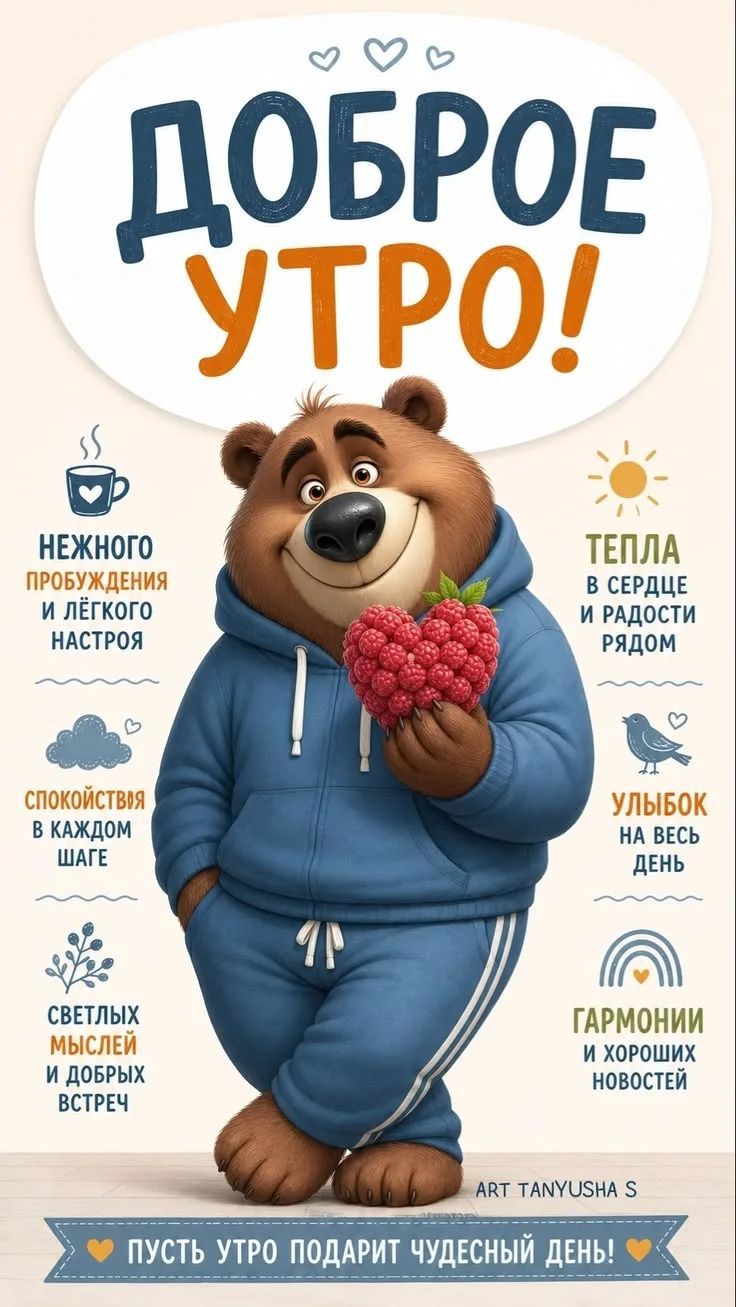 ДОБРОЕ УТРО! НЕЖНОГО ПРОБУЖДЕНИЯ И ЛЁГКОГО НАСТРОЯ. СПОКОЙСТВИЯ В КАЖДОМ ШАГЕ. СВЕТЛЫХ МЫСЛЕЙ И ДОБРЫХ ВСТРЕЧ. ТЕПЛА В СЕРДЦЕ И РАДОСТИ РЯДОМ. УЛЫБОК НА ВЕСЬ ДЕНЬ. ГАРМОНИИ И ХОРОШИХ НОВОСТЕЙ. ПУСТЬ УТРО ПОДАРИТ ЧУДЕСНЫЙ ДЕНЬ!