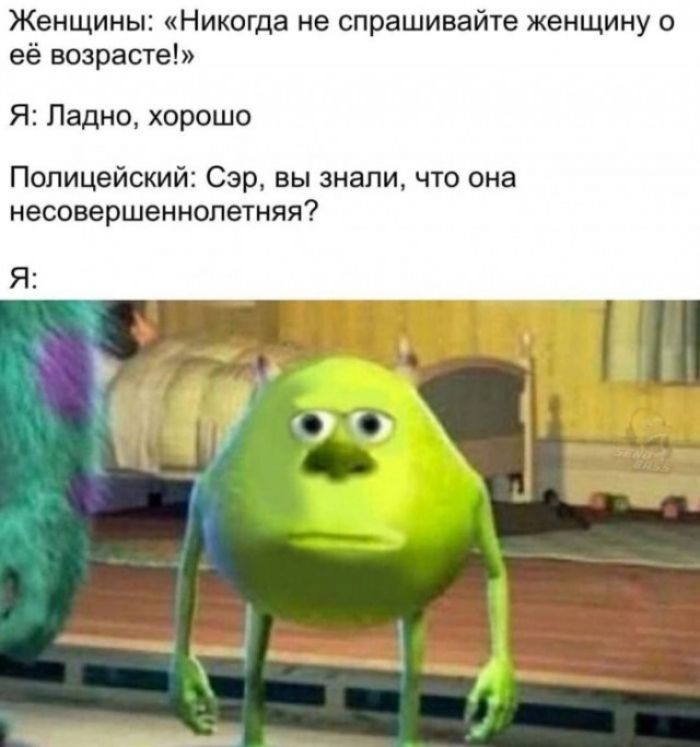 Женщины: «Никогда не спрашивайте женщину о её возрасте!» Я: Ладно, хорошо Полицейский: Сэр, вы знали, что она несовершеннолетняя? Я: