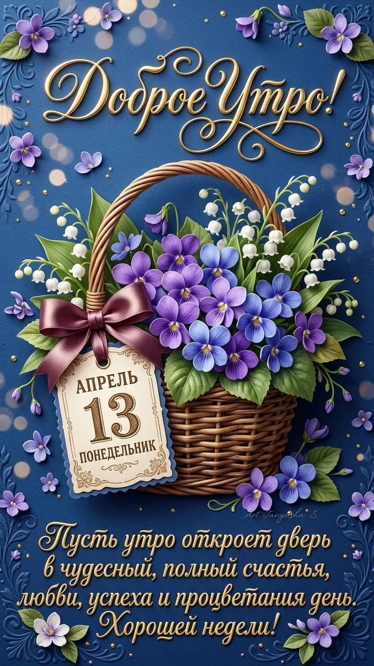 Доброе Утро! АПРЕЛЬ 13 ПОНЕДЕЛЬНИК Пусть утро откроет дверь в чудесный, полный счастья, любви, успеха и процветания день. Хорошей недели!