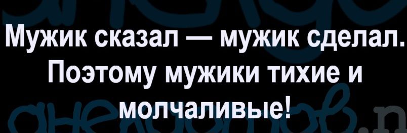 Мужик сказал — мужик сделал. Поэтому мужики тихие и молчаливые!