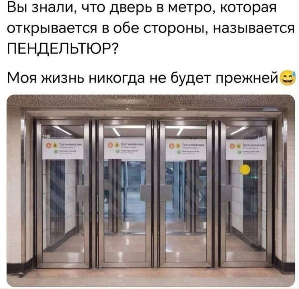 Вы знали, что дверь в метро, которая открывается в обе стороны, называется ПЕНДЕЛЬТЮР? Моя жизнь никогда не будет прежней
