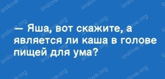 — Яша, вот скажите, а является ли каша в голове пищей для ума?