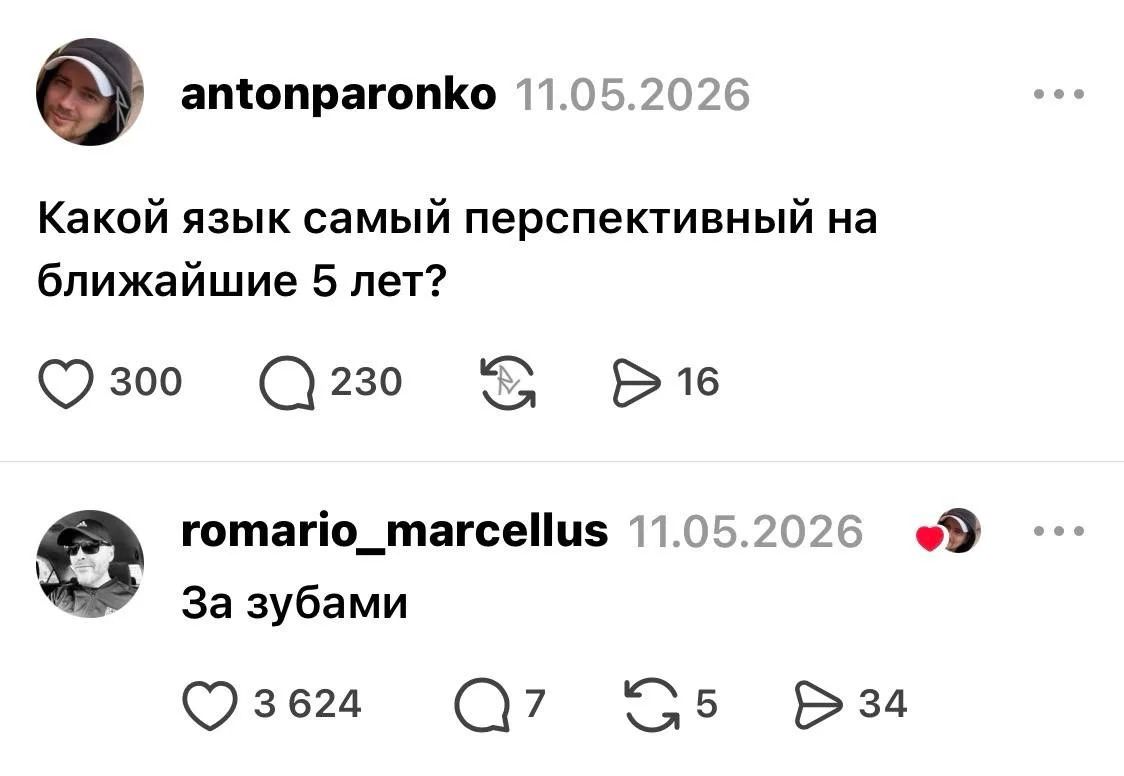 Какой язык самый перспективный на ближайшие 5 лет? За зубами