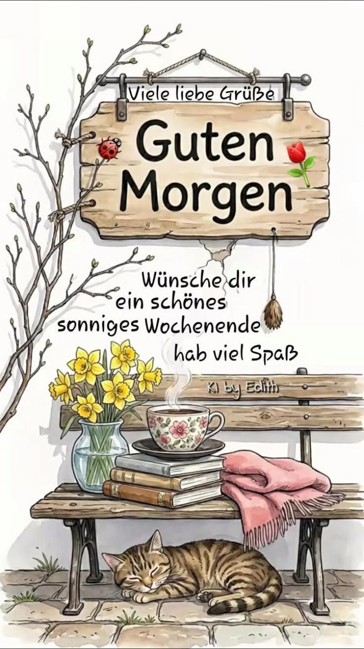Viele liebe Grüße Guten Morgen Wünsche dir ein schönes sonniges Wochenende hab viel Spaß KI by Edith
