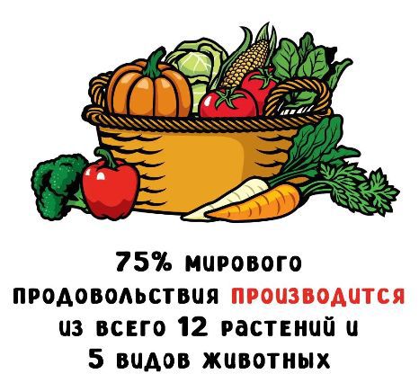75% мирового продовольствия производится из всего 12 растений и 5 видов животных