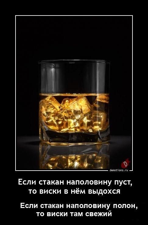 Если стакан наполовину пуст, то виски в нём выдохся Если стакан наполовину полон, то виски там свежий