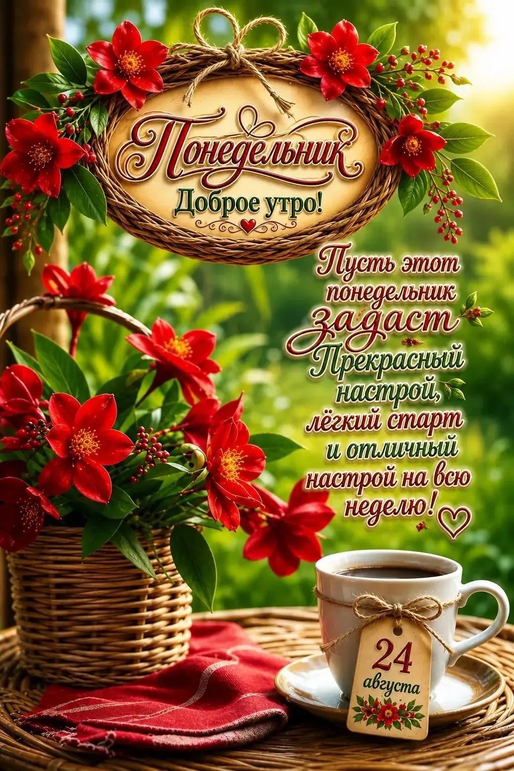 Понедельник Доброе утро! Пусть этот понедельник задаст прекрасный настрой, лёгкий старт и отличный настрой на всю неделю! 24 августа
