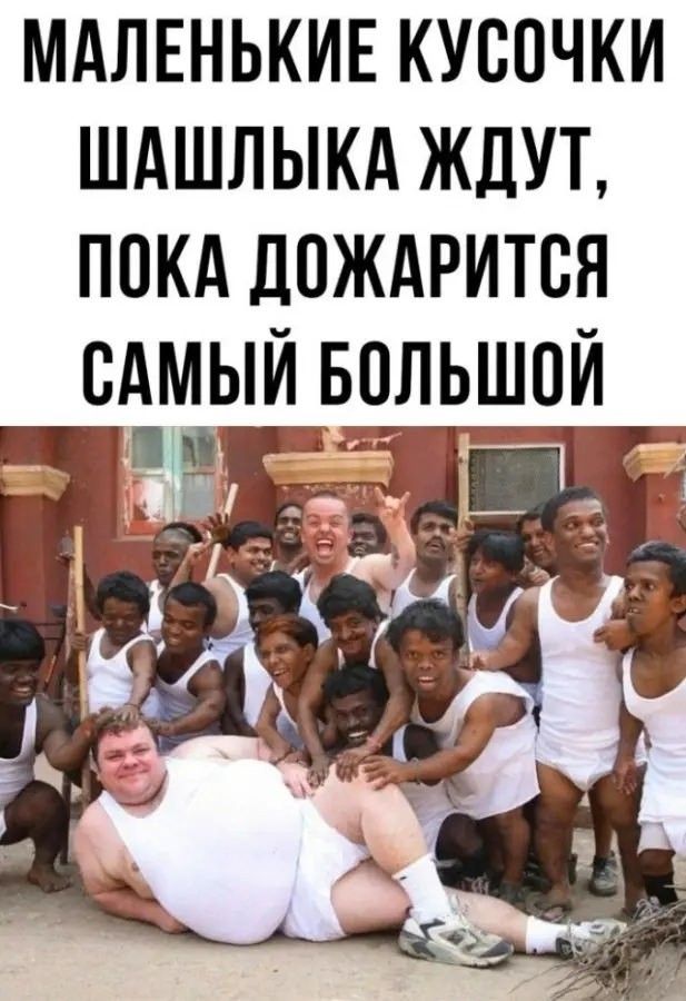 МАЛЕНЬКИЕ КУСОЧКИ ШАШЛЫКА ЖДУТ, ПОКА ДОЖАРИТСЯ САМЫЙ БОЛЬШОЙ