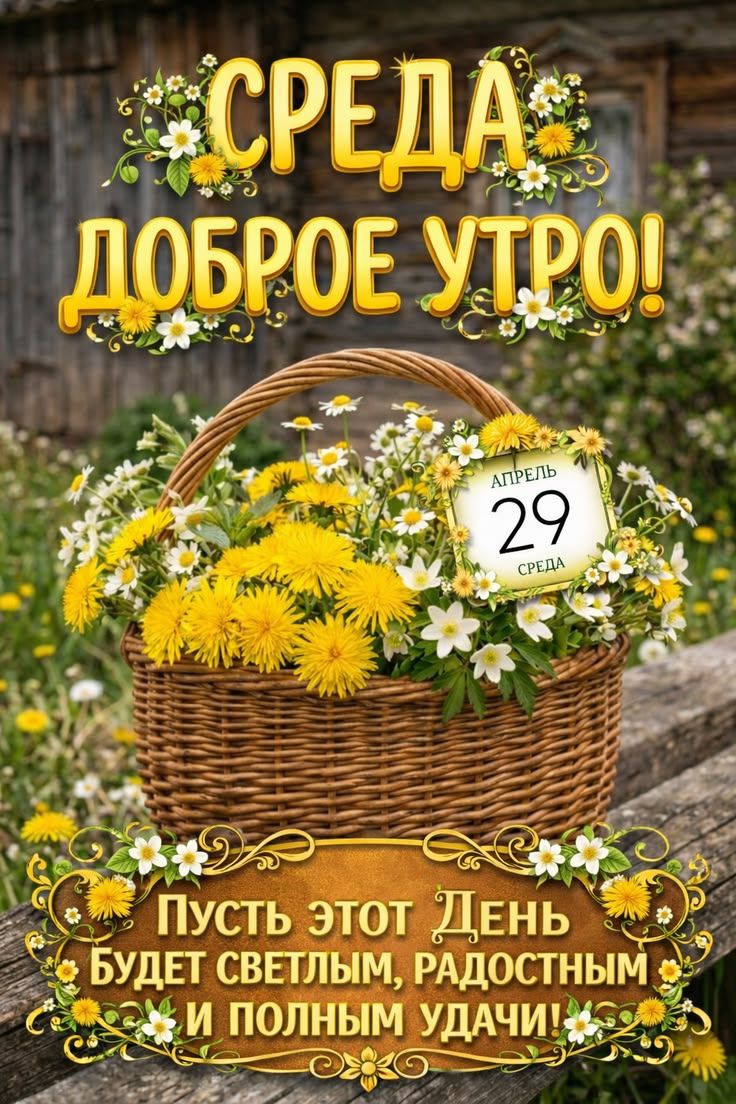 СРЕДА ДОБРОЕ УТРО! АПРЕЛЬ 29 СРЕДА ПУСТЬ ЭТОТ ДЕНЬ БУДЕТ СВЕТЛЫМ, РАДОСТНЫМ И ПОЛНЫМ УДАЧИ!